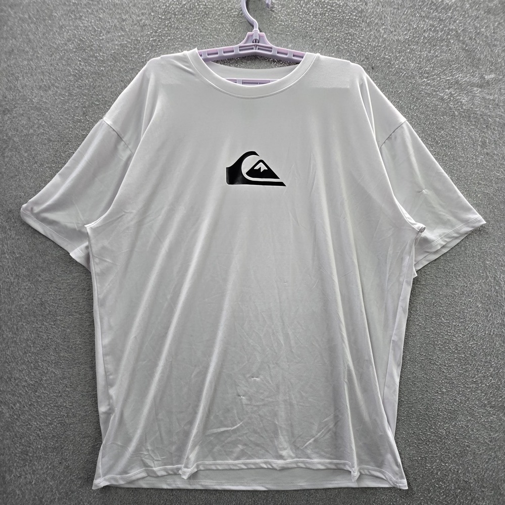Quiksilver Men Swimwear 3XL White Solid Streak Short Sleeve Rash Guard Logo NWT